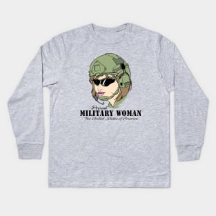 Proud Military Woman V1  (light tees) Kids Long Sleeve T-Shirt